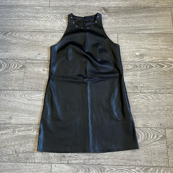 ZARA BASIC black faux leather shift dress with studs at the neckline Style 862 - Picture 16 of 16